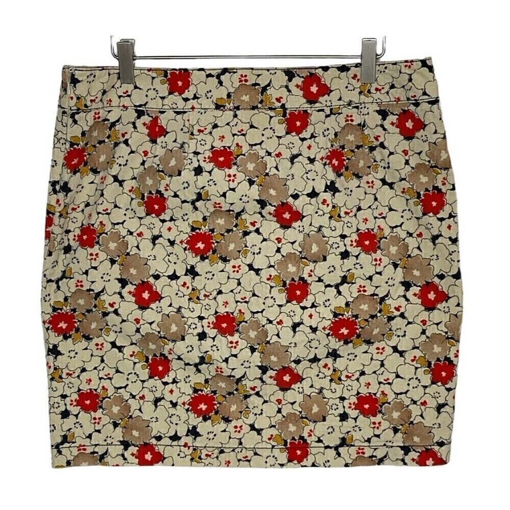 LOFT Mini Cotton Skirt Beige & Red Ditsy Floral, red and tan size 8 - Picture 2 of 14